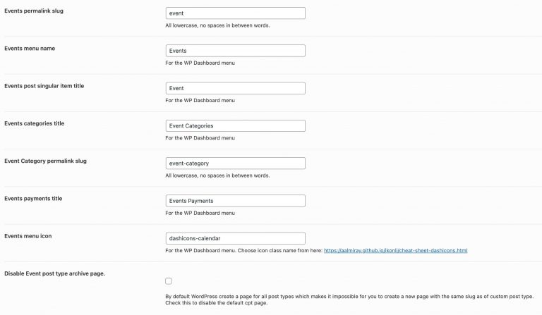 Event Options – Support imithemes