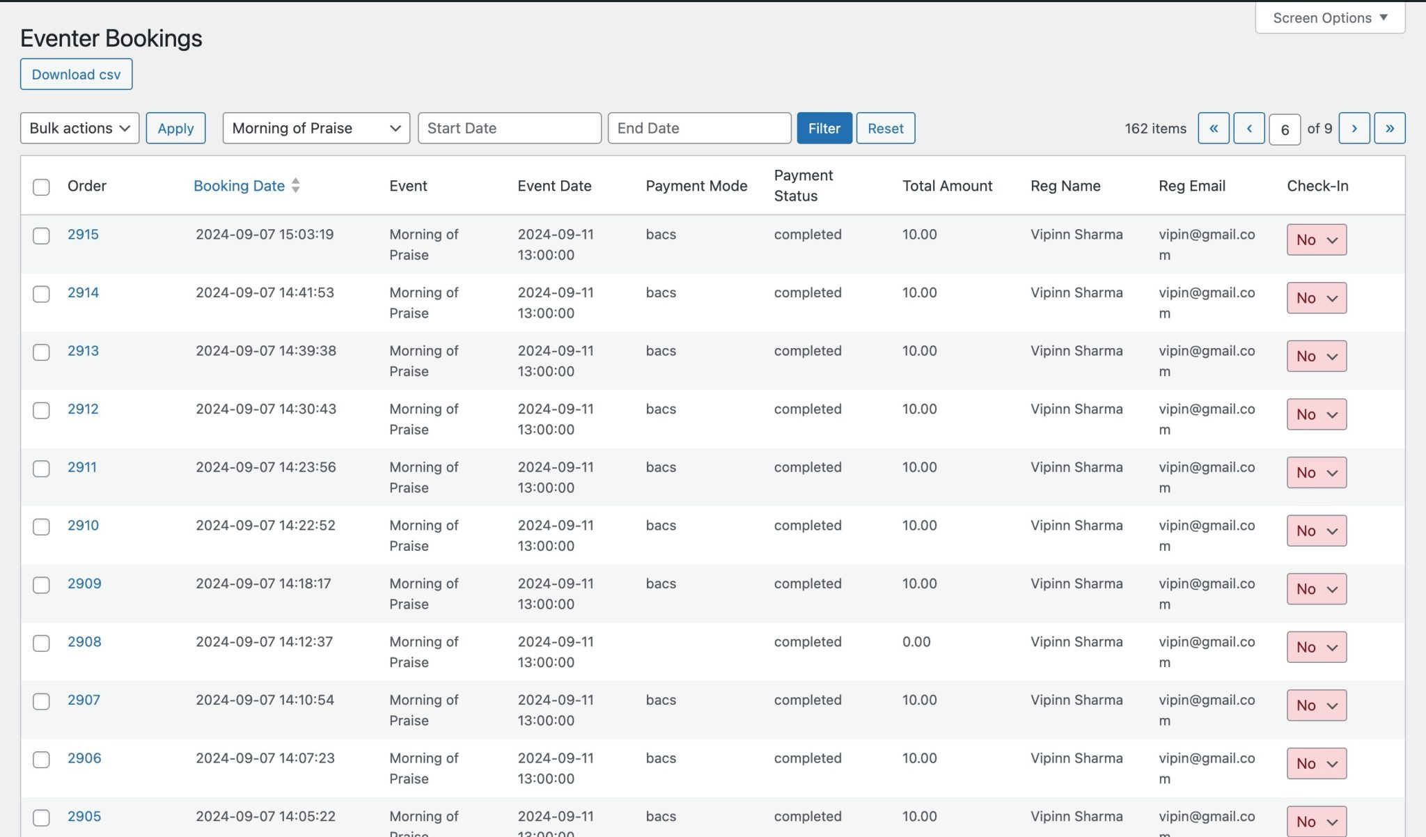 Bookings | Export – Support imithemes
