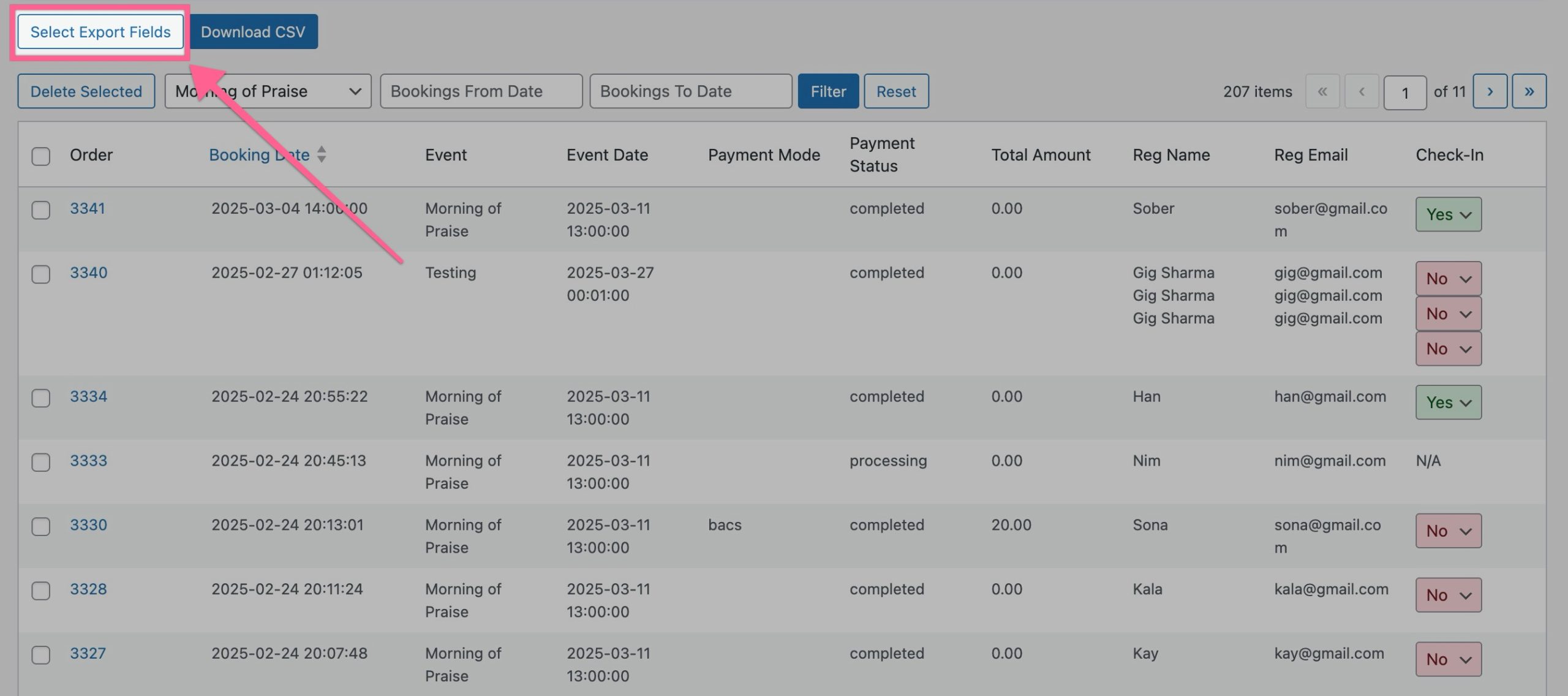 Bookings | Export – Support imithemes