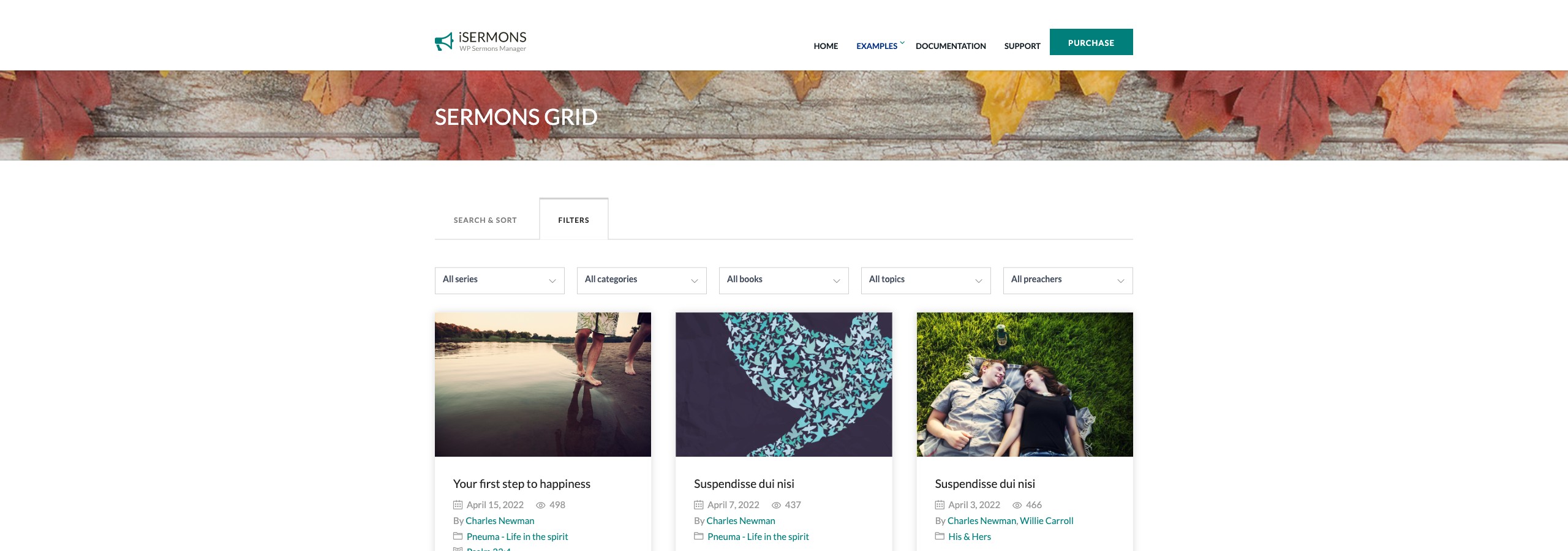 iSermons front-end filter and search bar